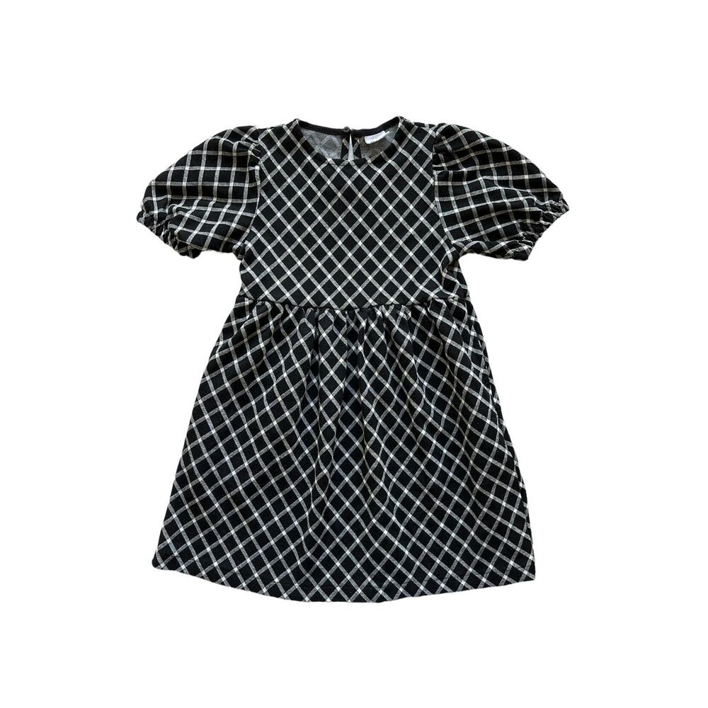 Zara Black White Windowpane Plaid Flannel Dress Size